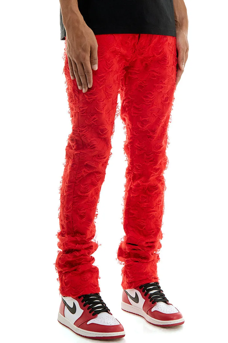 cotton red stacked jeans mens