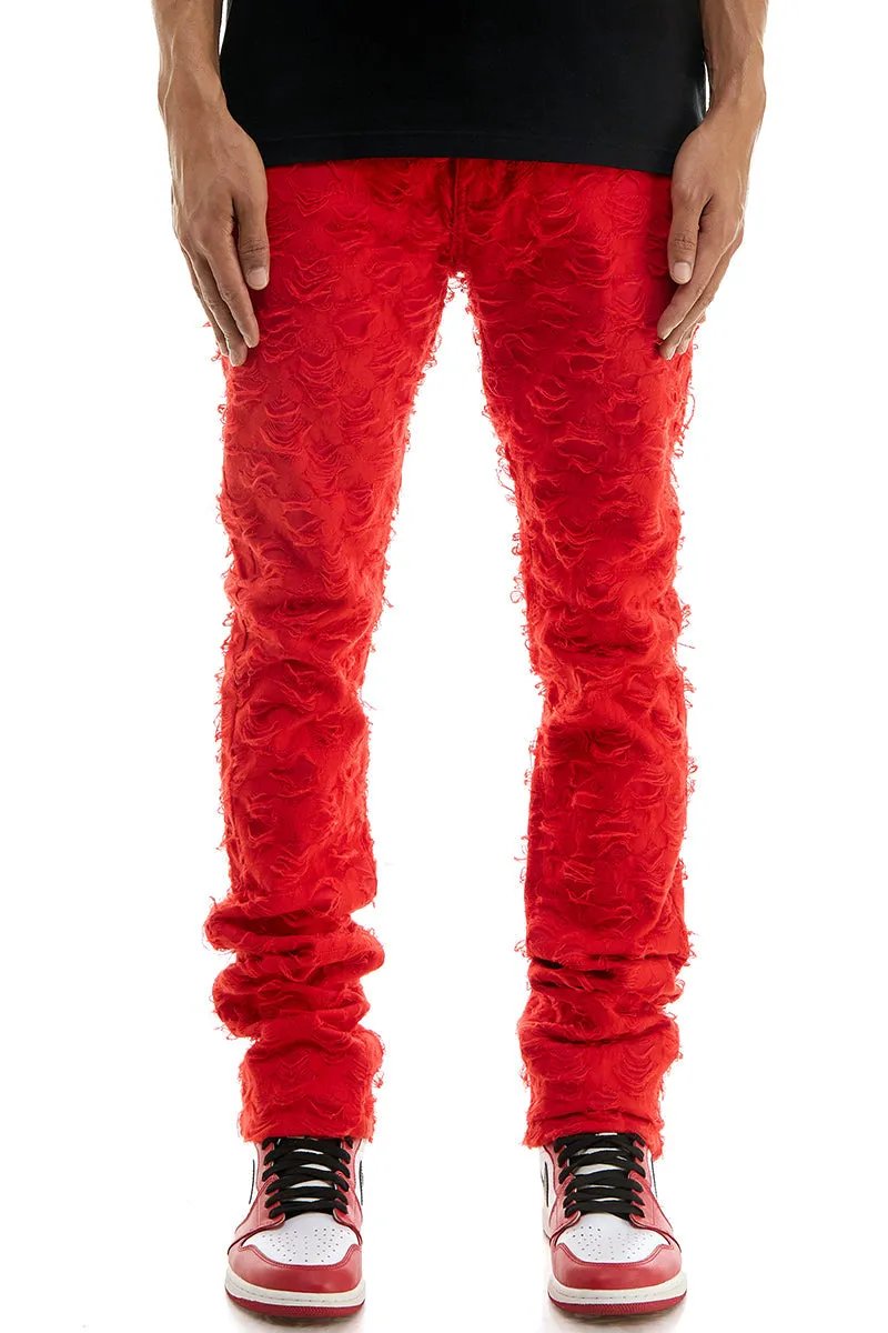 cotton red stacked jeans mens