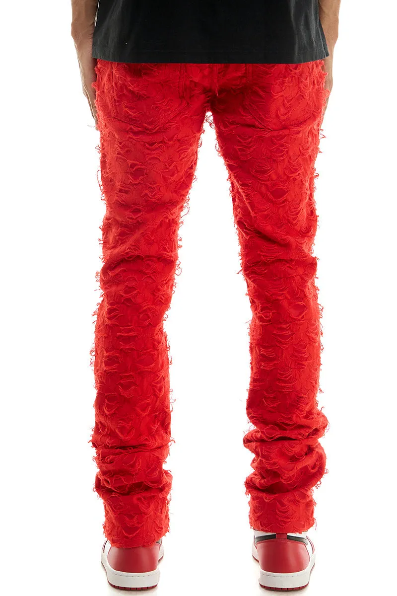 cotton red stacked jeans mens