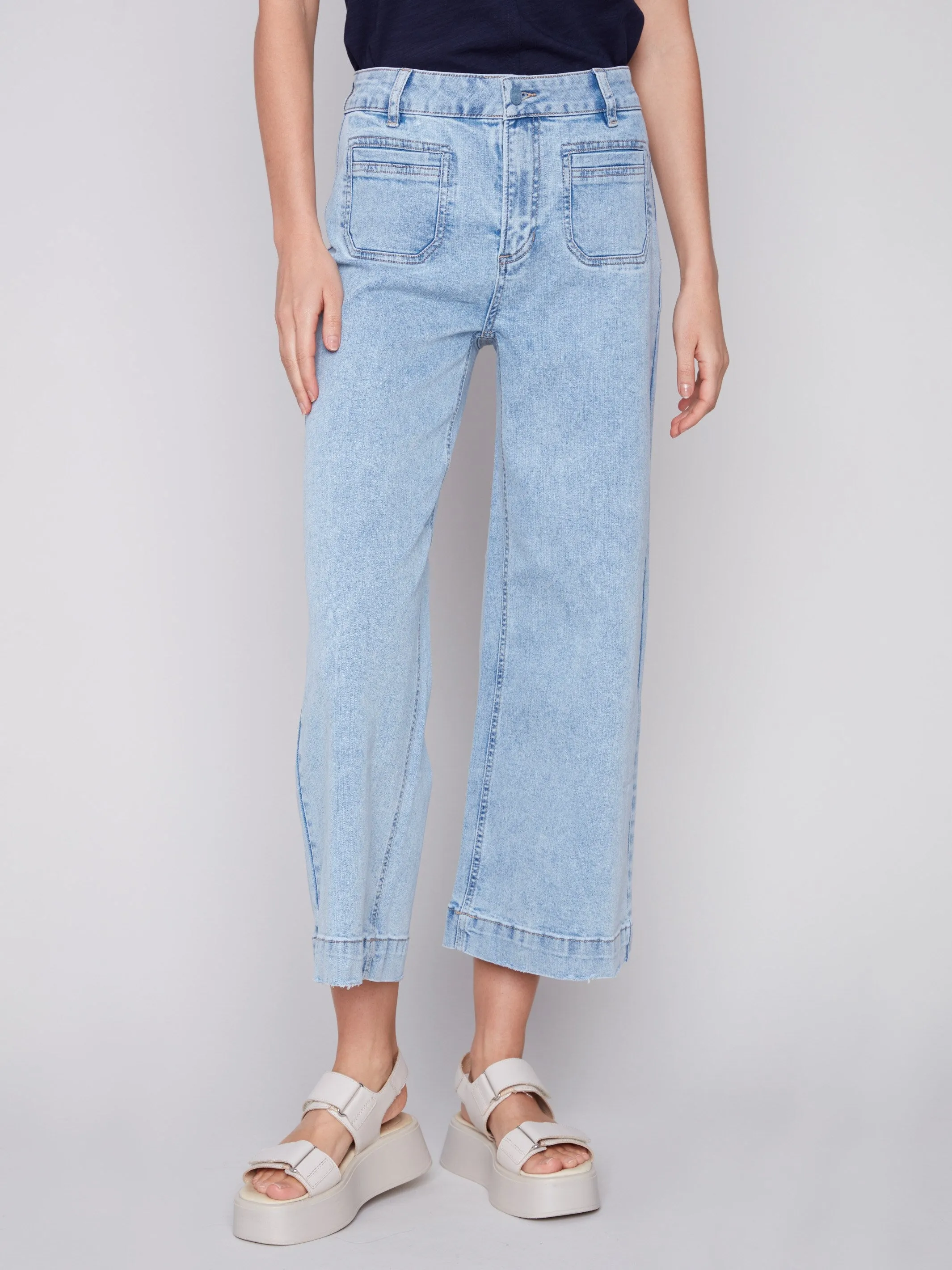 Cropped Wide Leg Jeans - Blue Jean