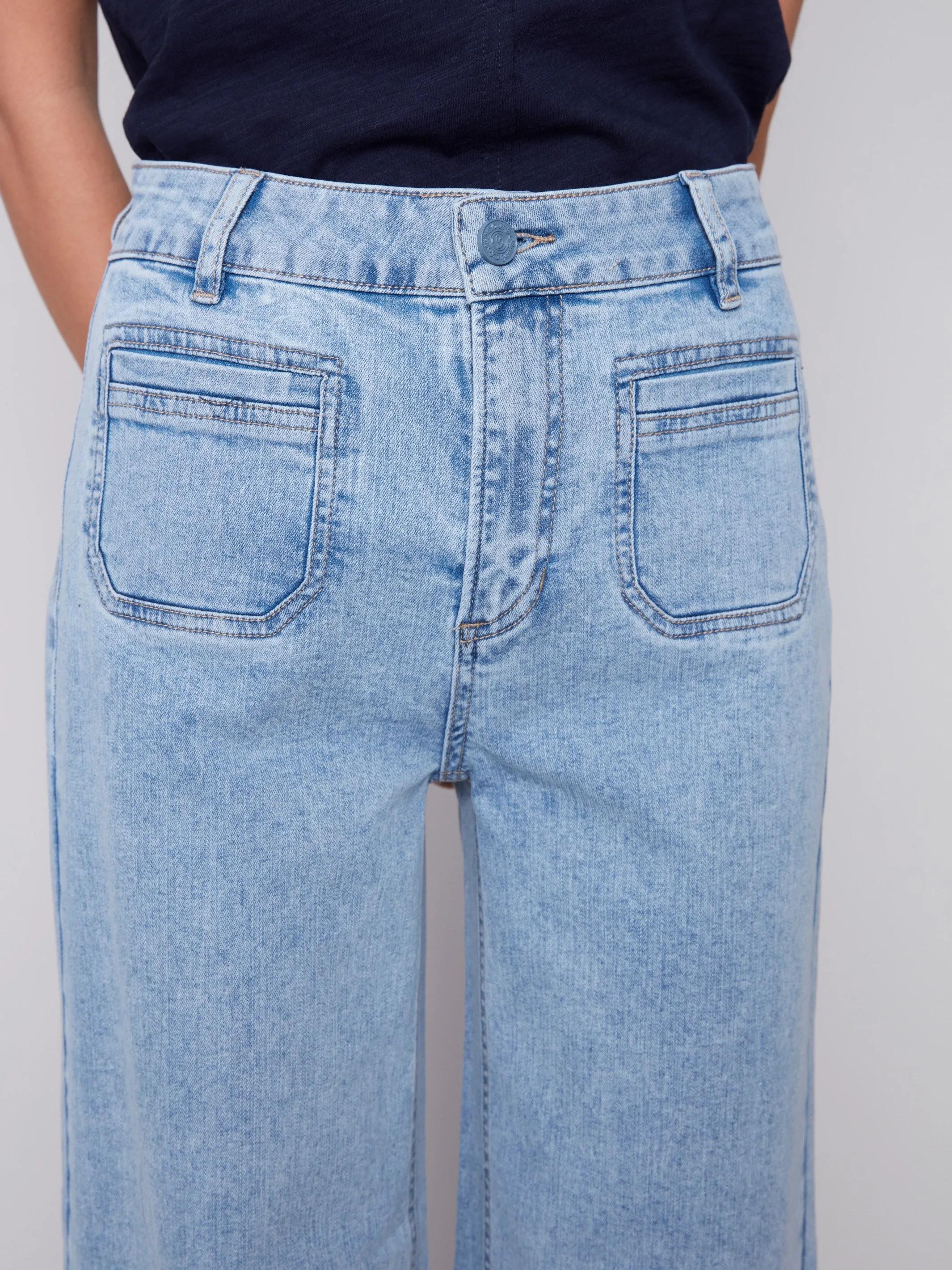 Cropped Wide Leg Jeans - Blue Jean