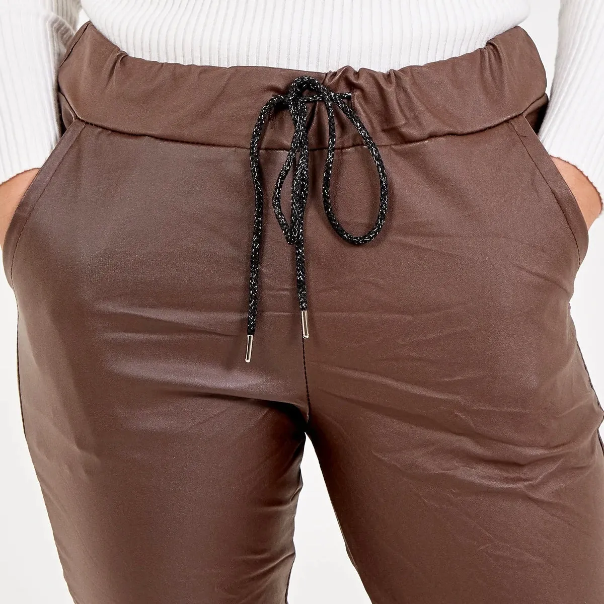 Curvy Faux Leather Magic Trousers - Chocolate