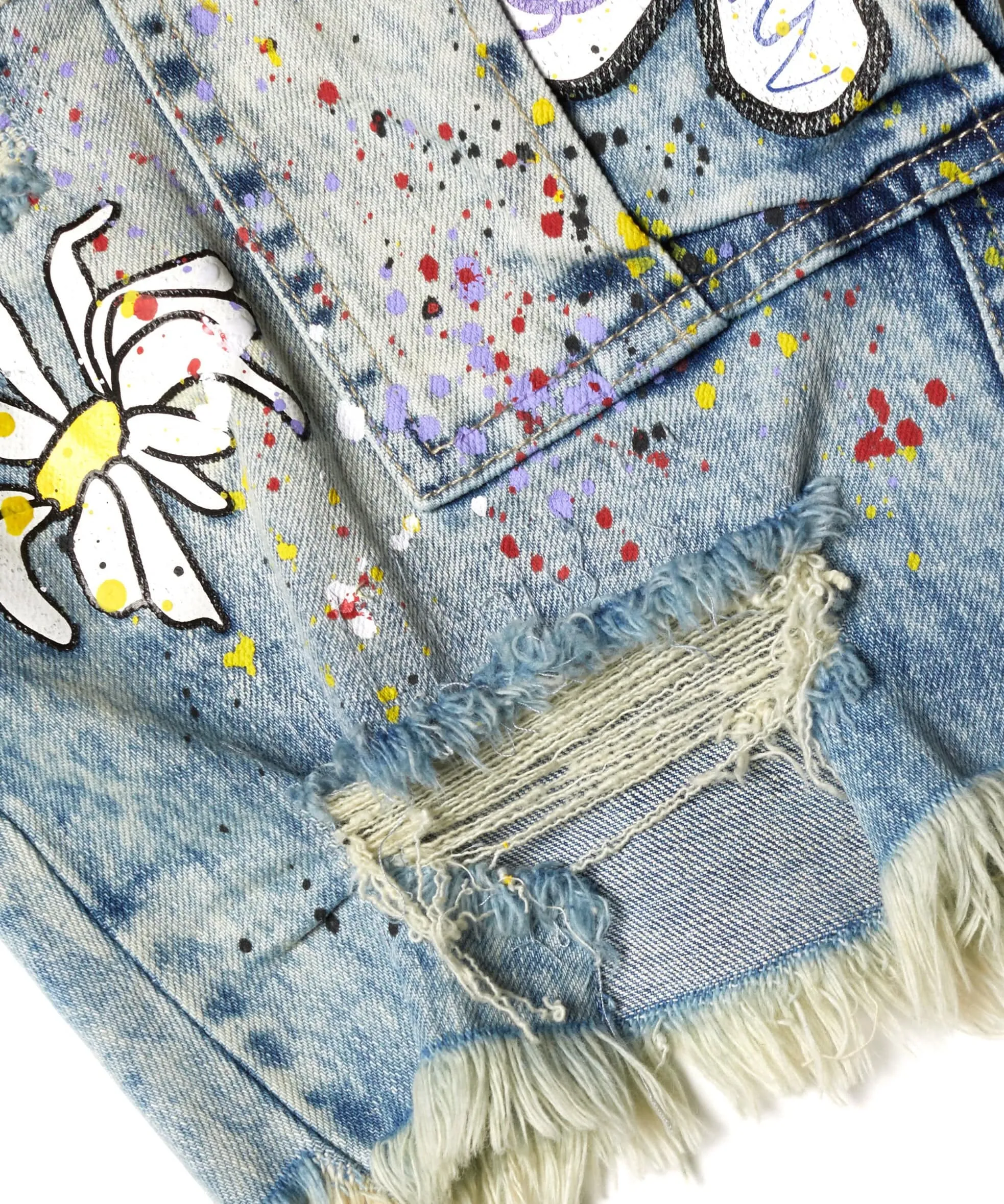 Daisy Graffiti Jean Shorts - Placid Blue