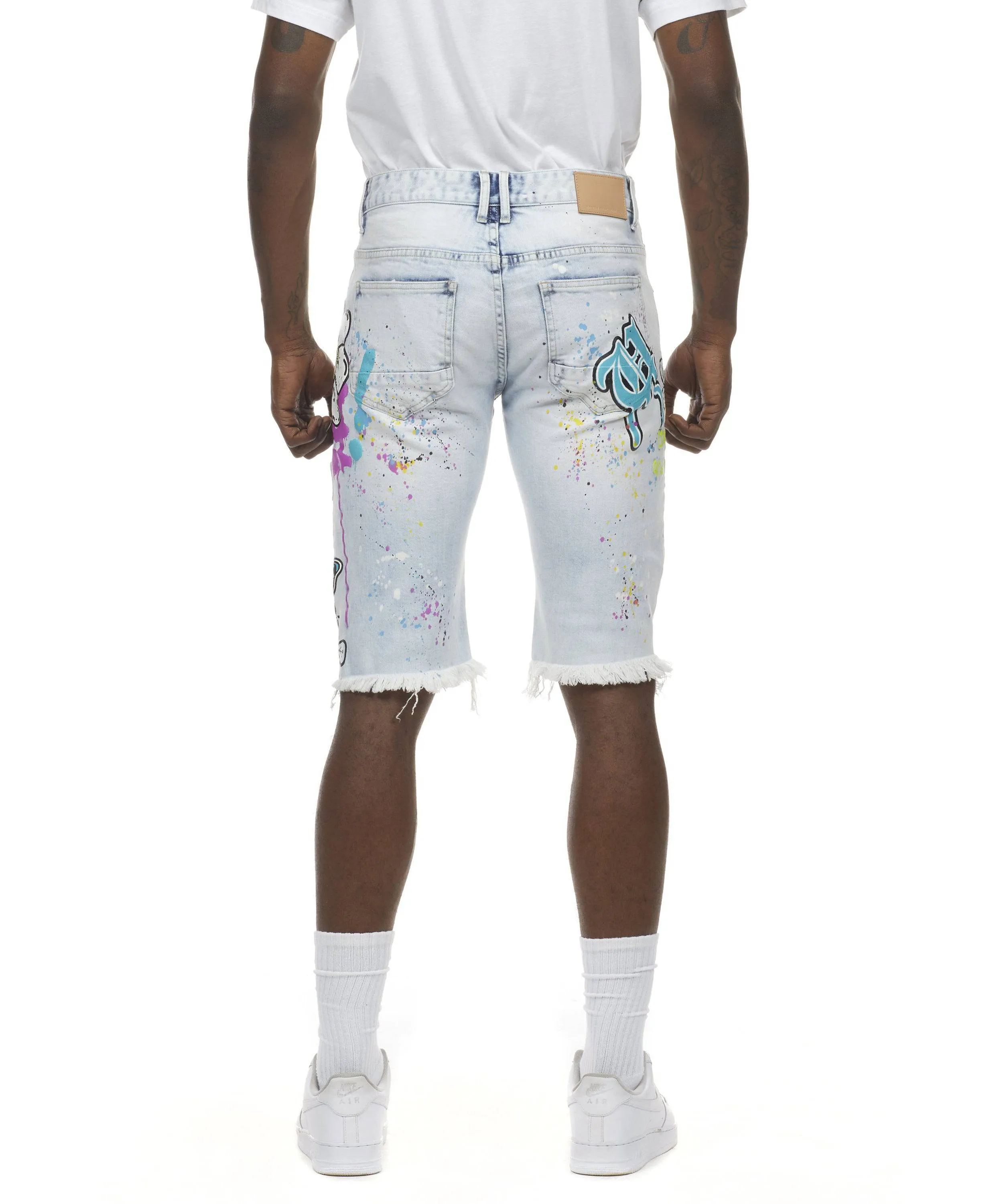 Daisy Graffiti Jean Shorts - Plaster Blue