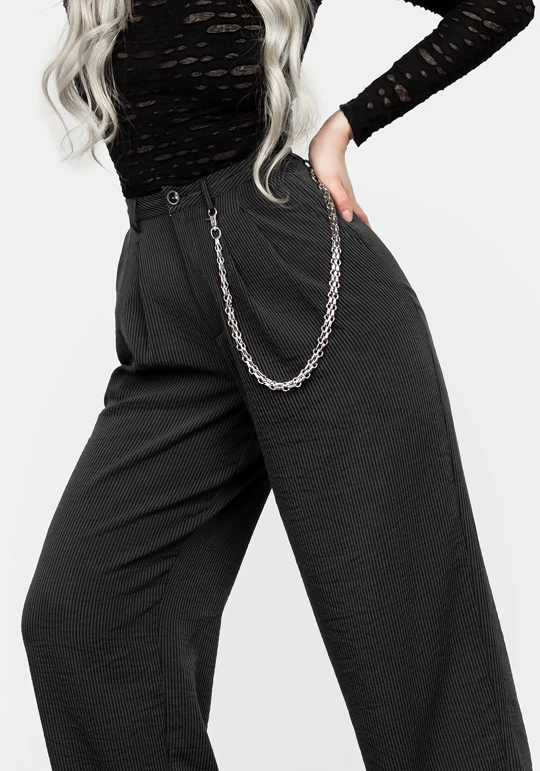 DANDY STRIPED TROUSERS WITH CHAIN