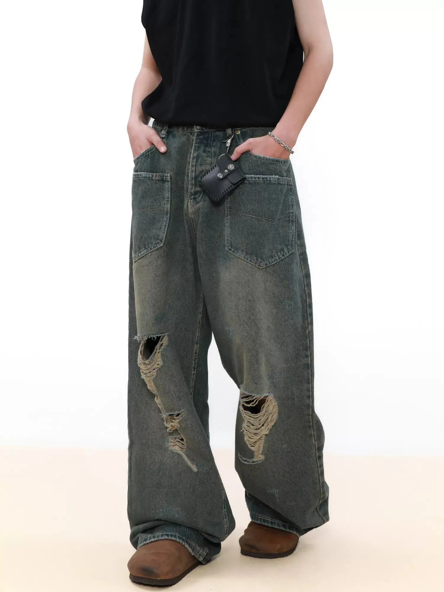 Distressed Threads Loose Jeans