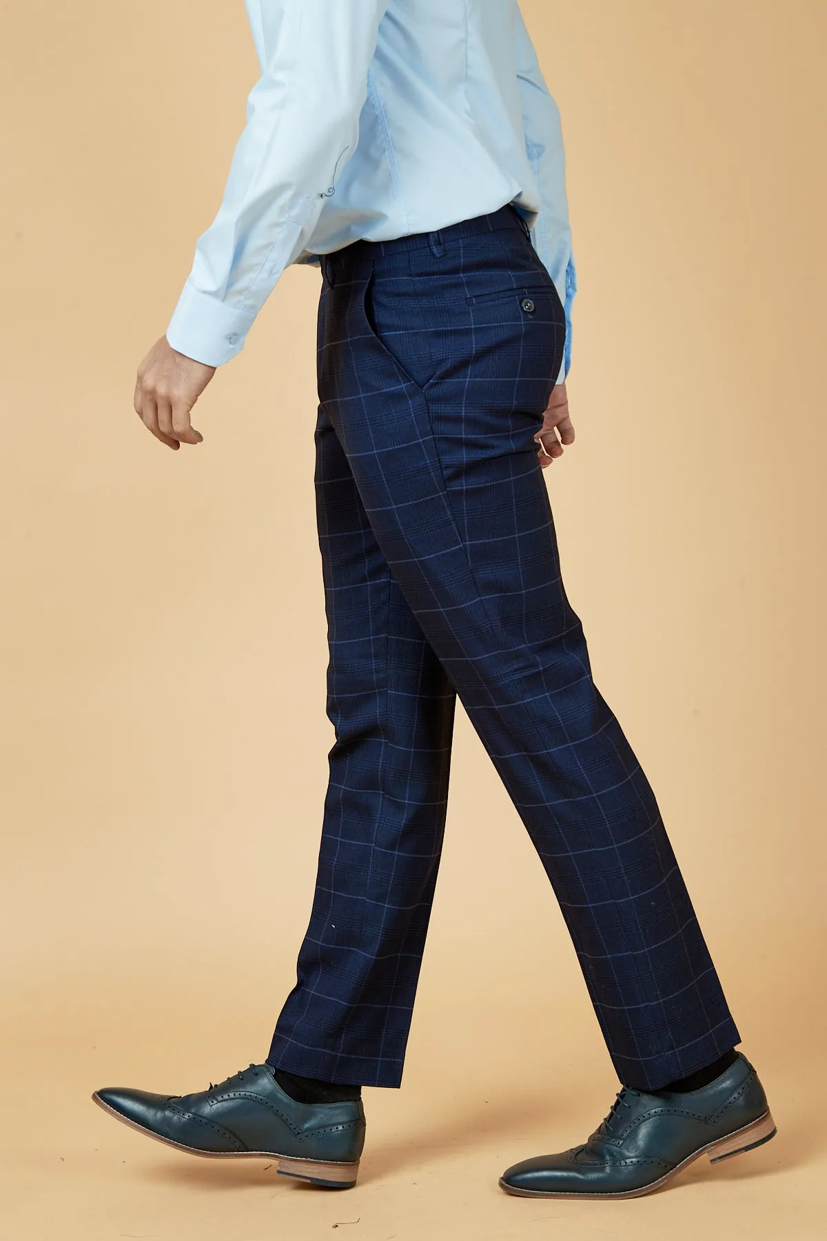 EDINSON - Navy Sky Check Trousers