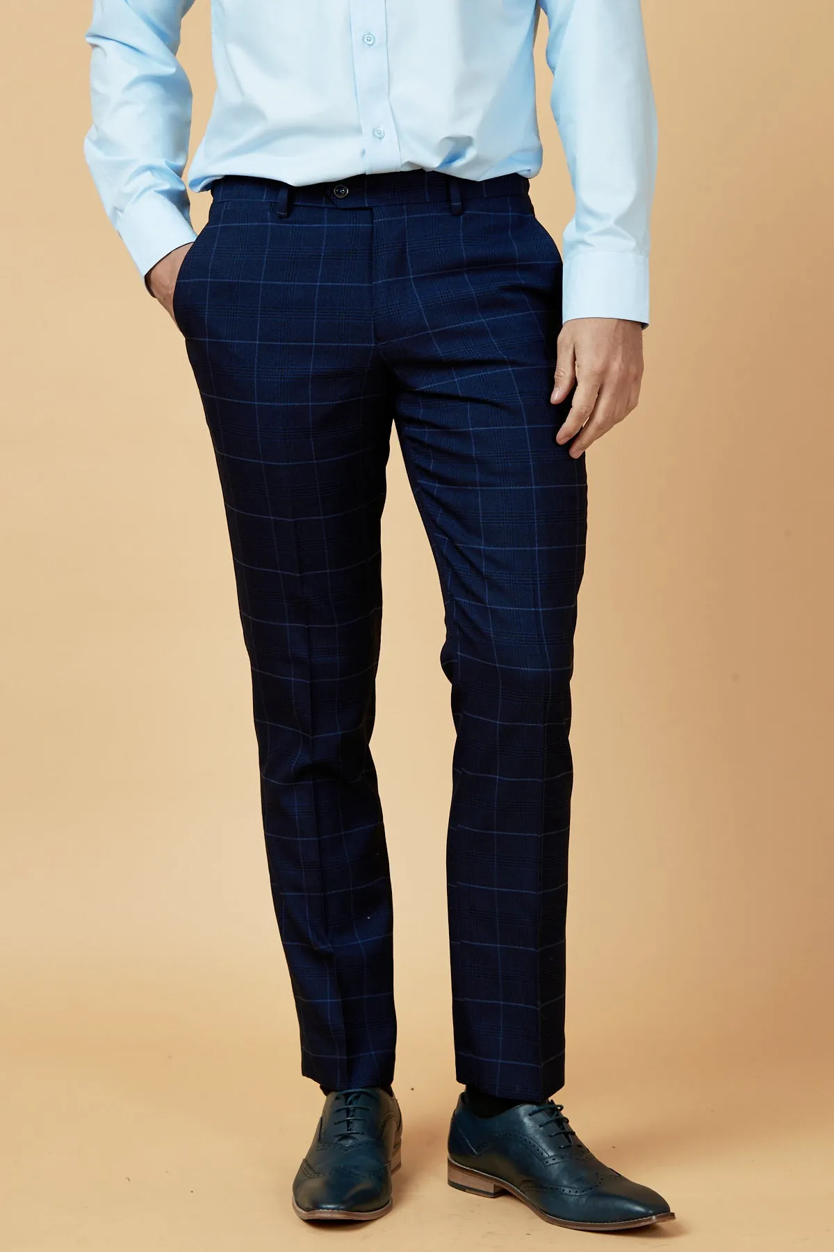 EDINSON - Navy Sky Check Trousers