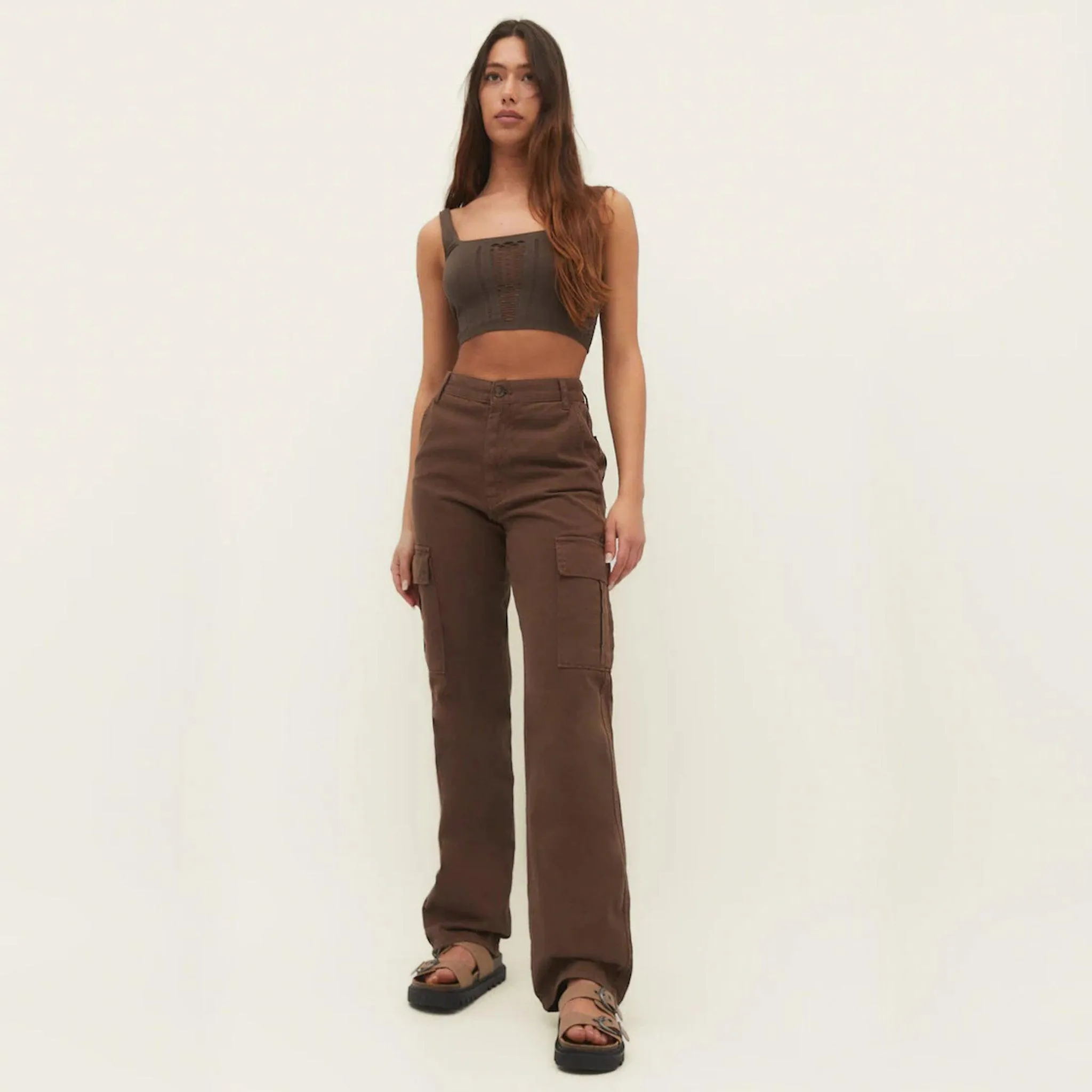 Female Brown Cargo Trousers (6 pockets)