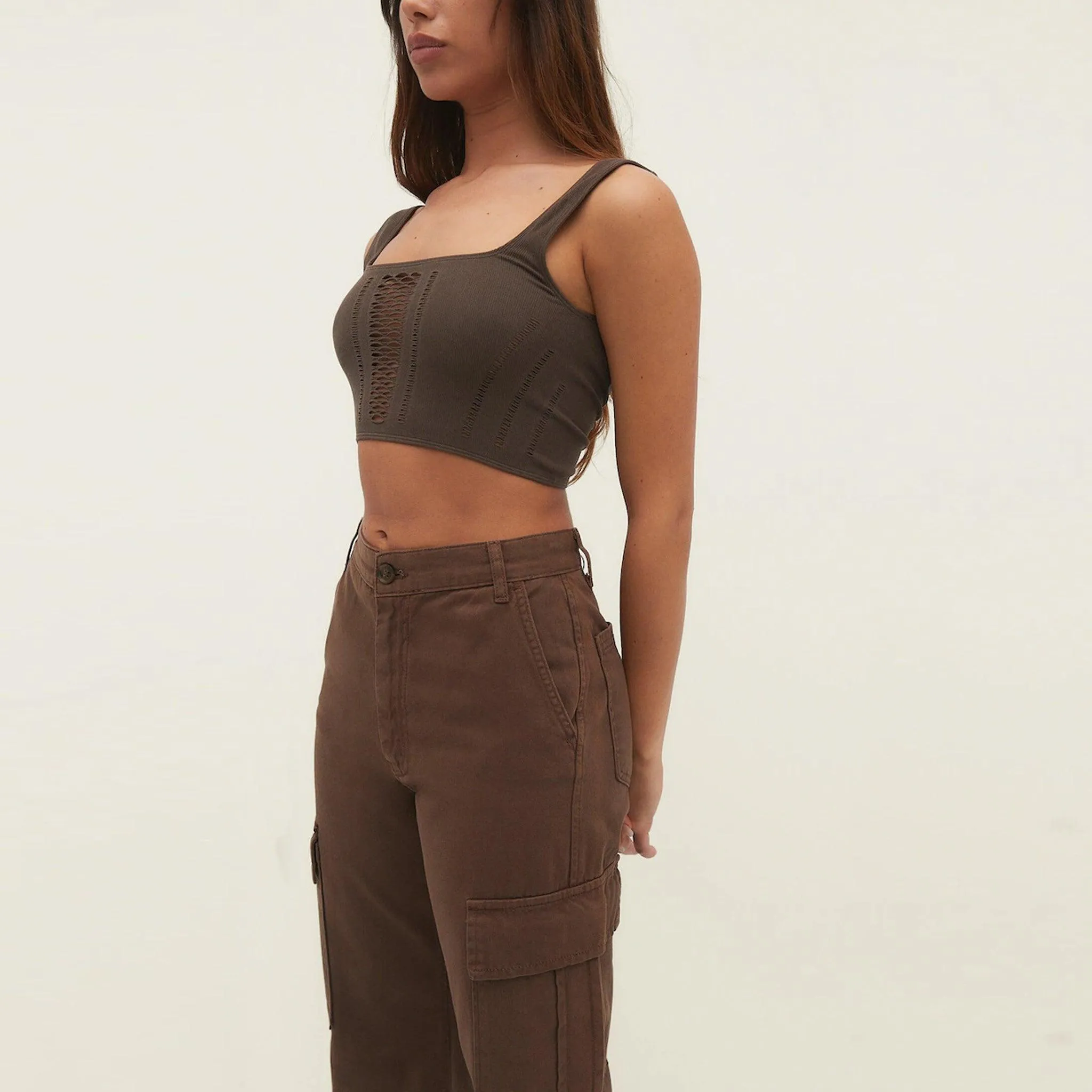 Female Brown Cargo Trousers (6 pockets)