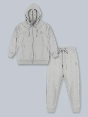 Fleece Solid Zip Front Open Hooded Sweatshirt  & Track Pant Set