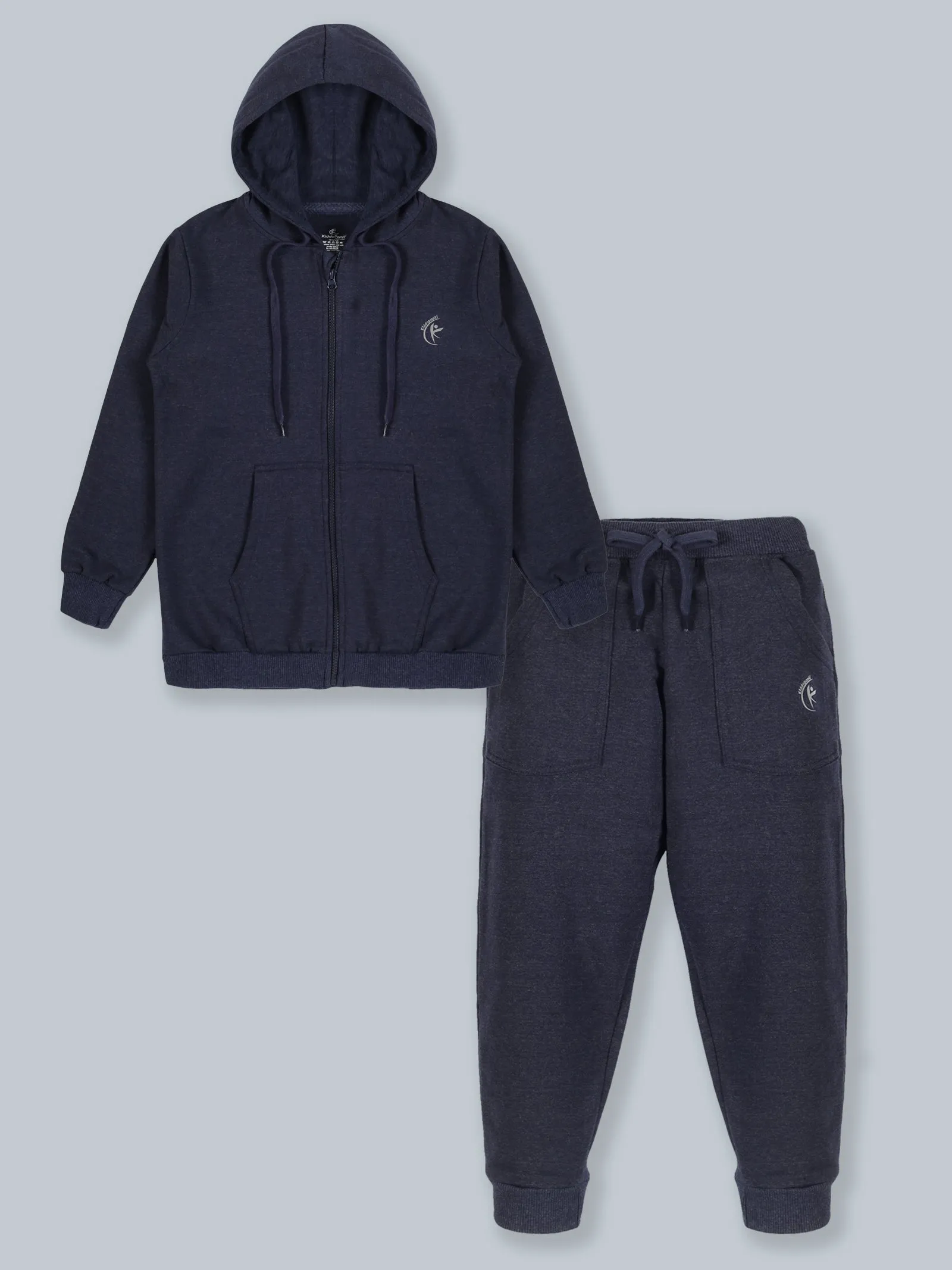 Fleece Solid Zip Front Open Hooded Sweatshirt  & Track Pant Set