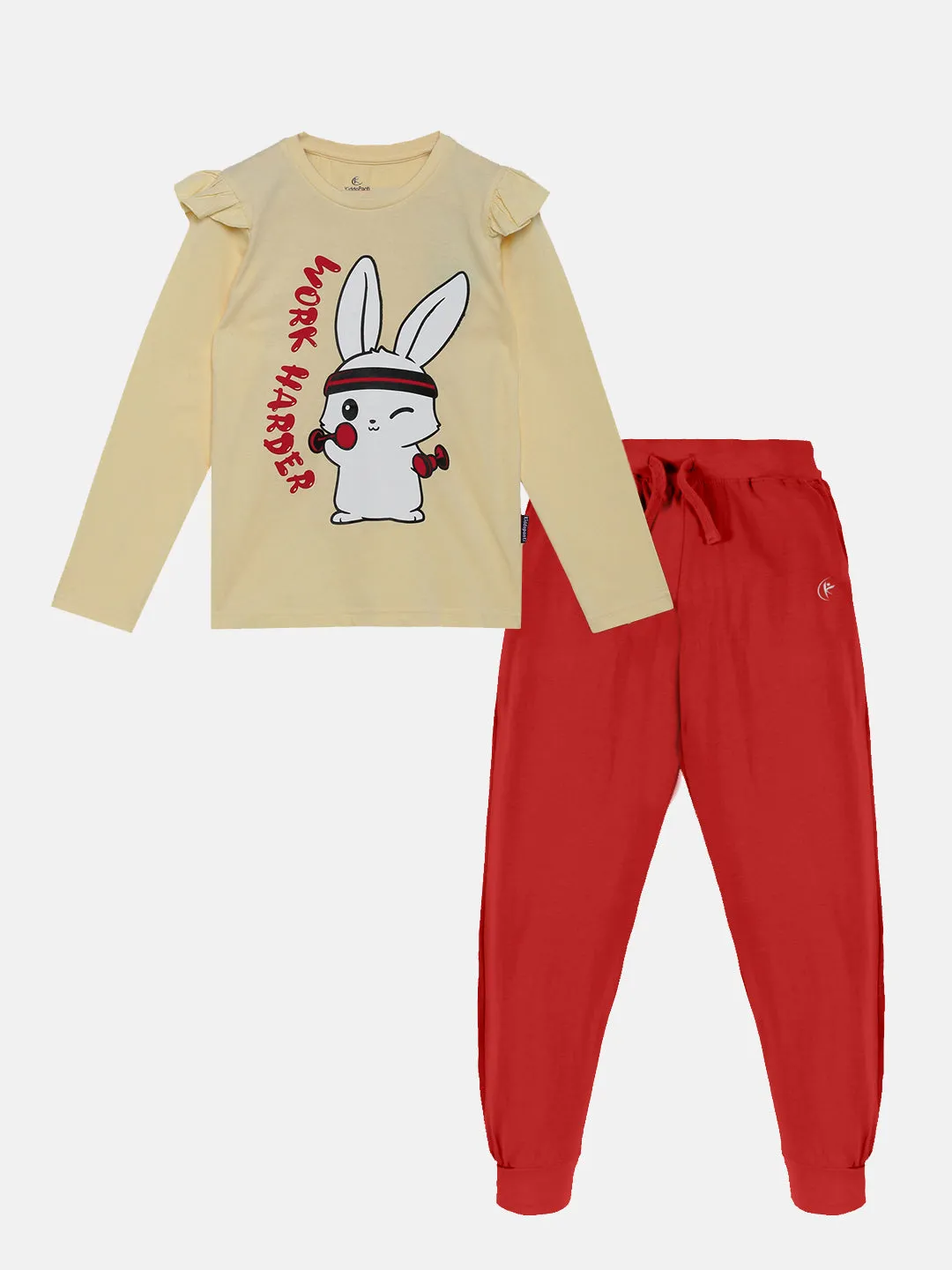 Girls Printed Full Sleeve Tee & Solid Track Pant Set