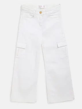 Girls White Side Pocket Trousers