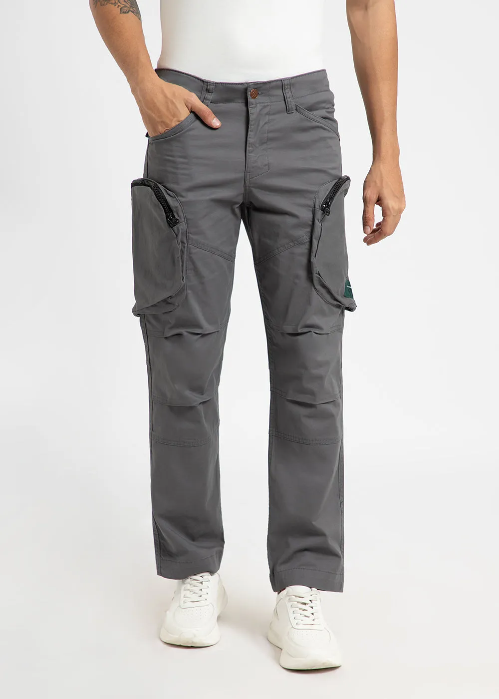 Gris Gray Zipper Cargo Pant