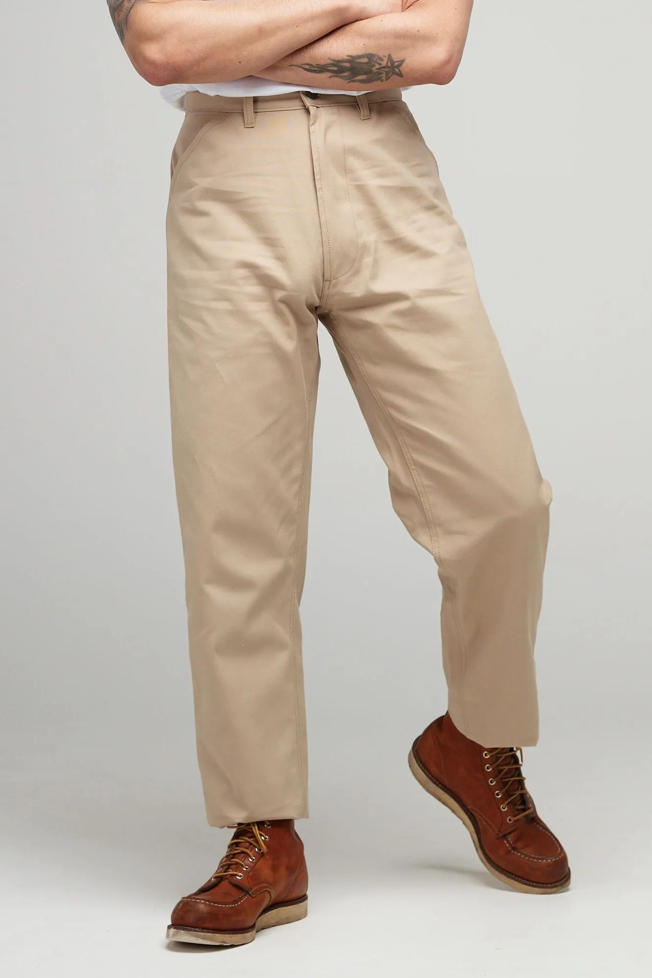 Mens Putty-Colored Canvas Chore Pants