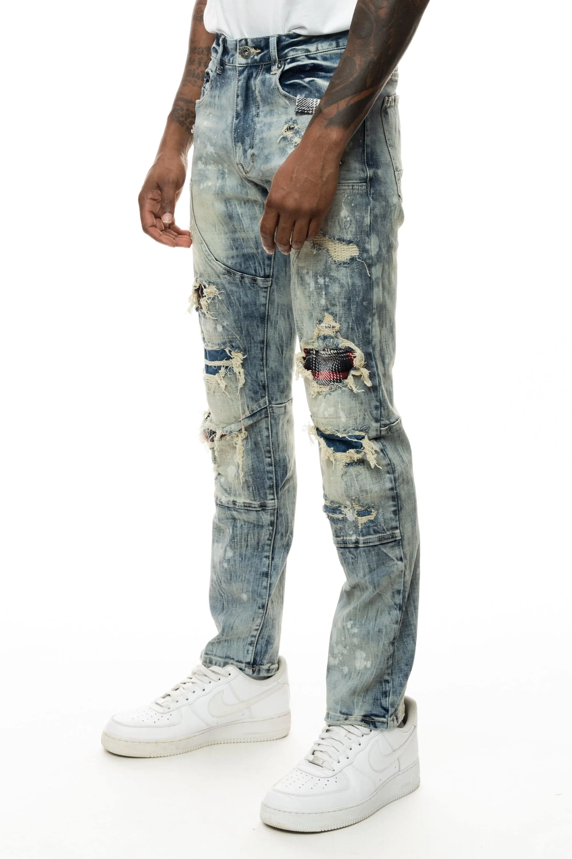 Plaid Backed Workwear Jean - Ramsey Blue