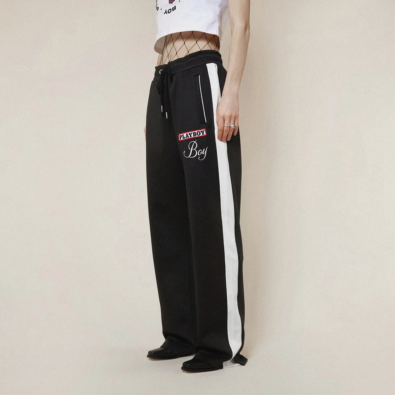 PLAYBOY X BOY JUMBO BUNNY TRACK PANT - BLACK/OFFWHITE