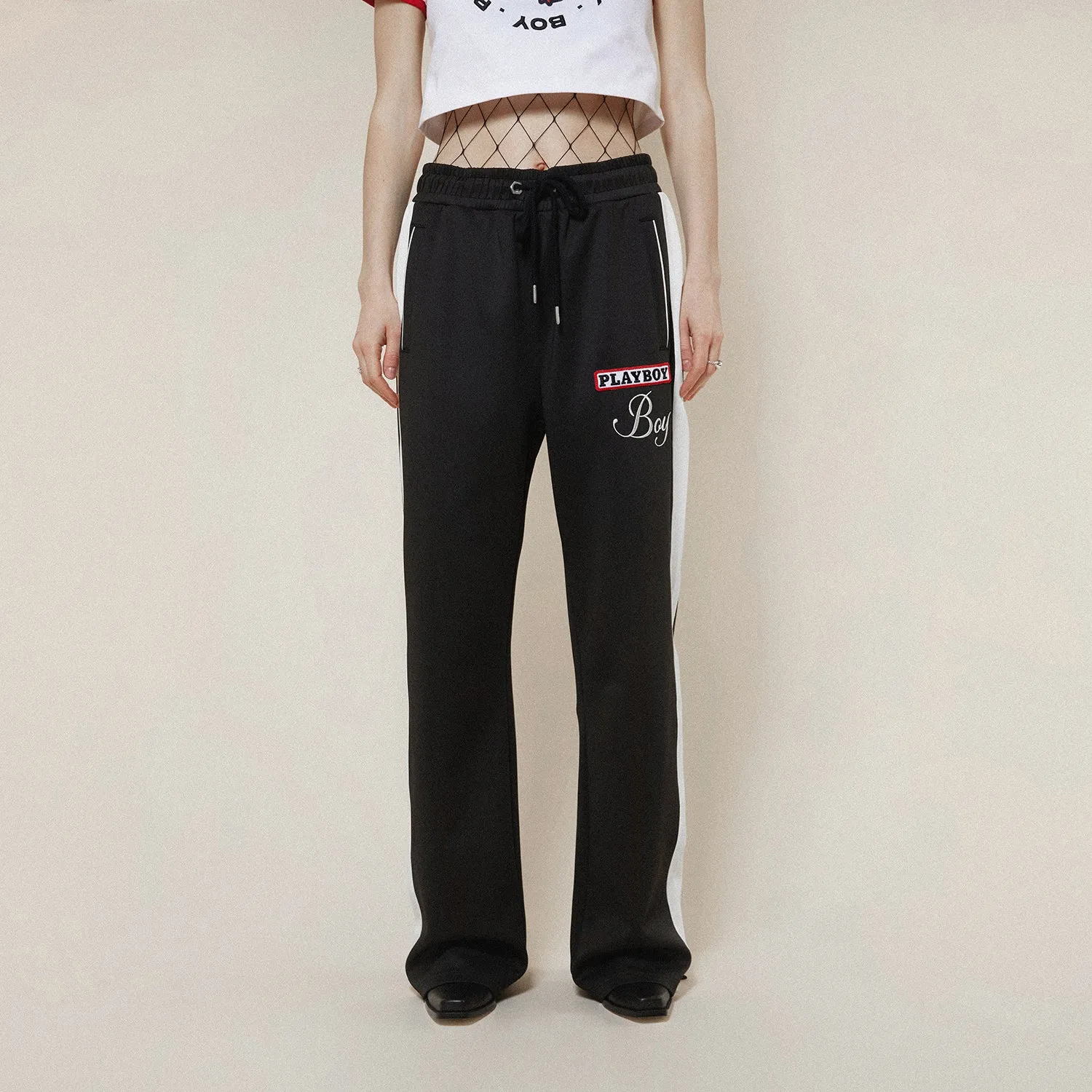 PLAYBOY X BOY JUMBO BUNNY TRACK PANT - BLACK/OFFWHITE