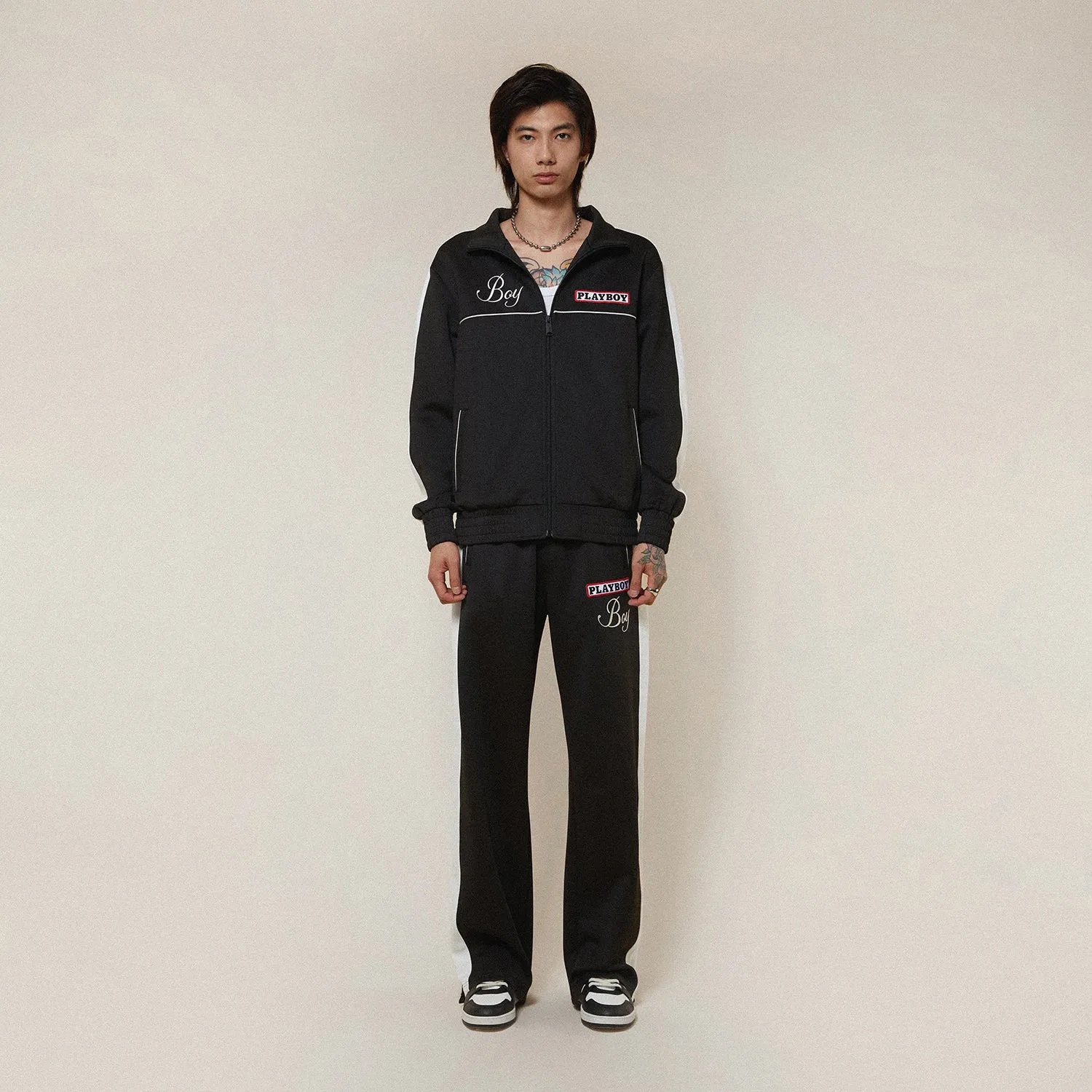 PLAYBOY X BOY JUMBO BUNNY TRACK PANT - BLACK/OFFWHITE