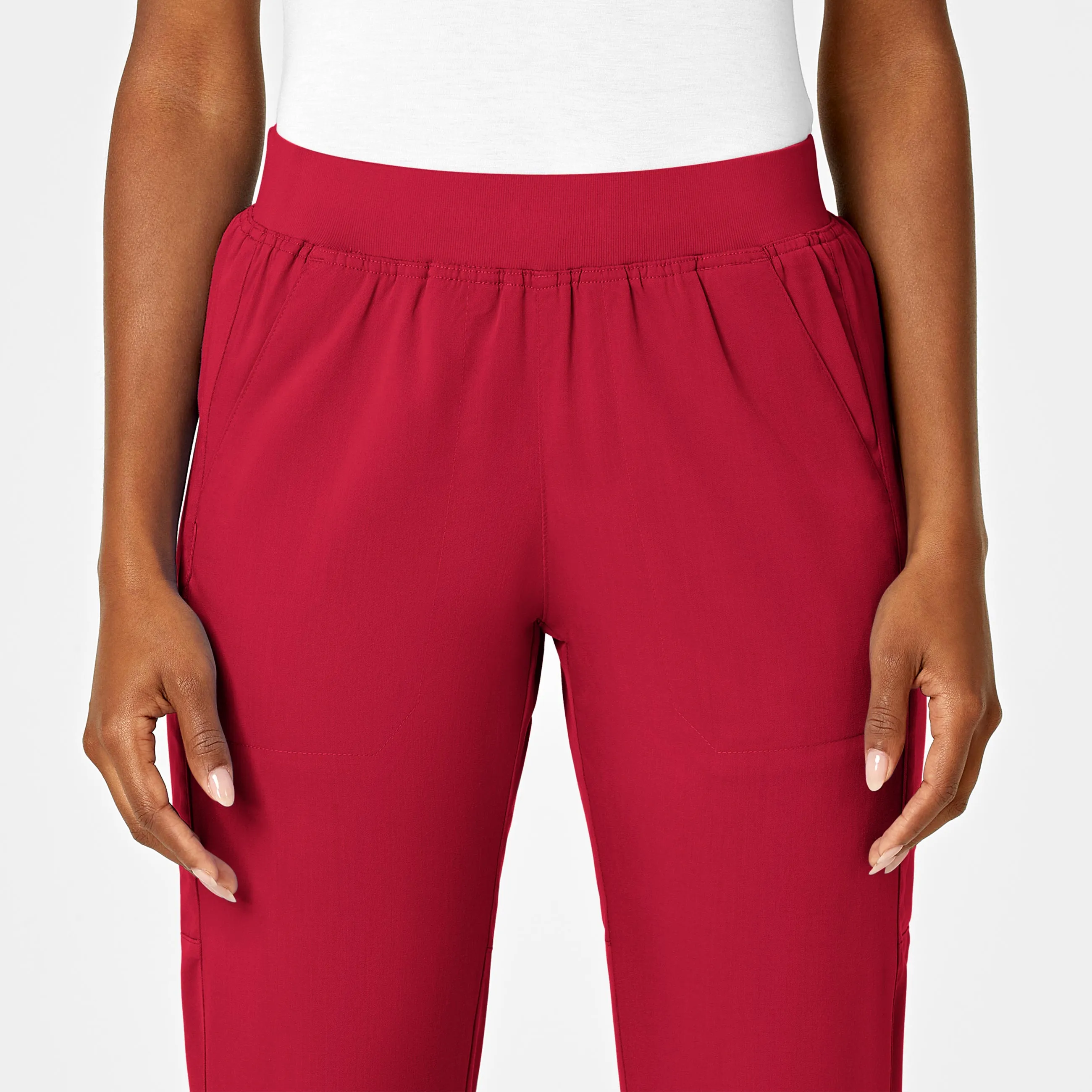 PRO Women's Knit Waist Cargo Scrub Pant - Red