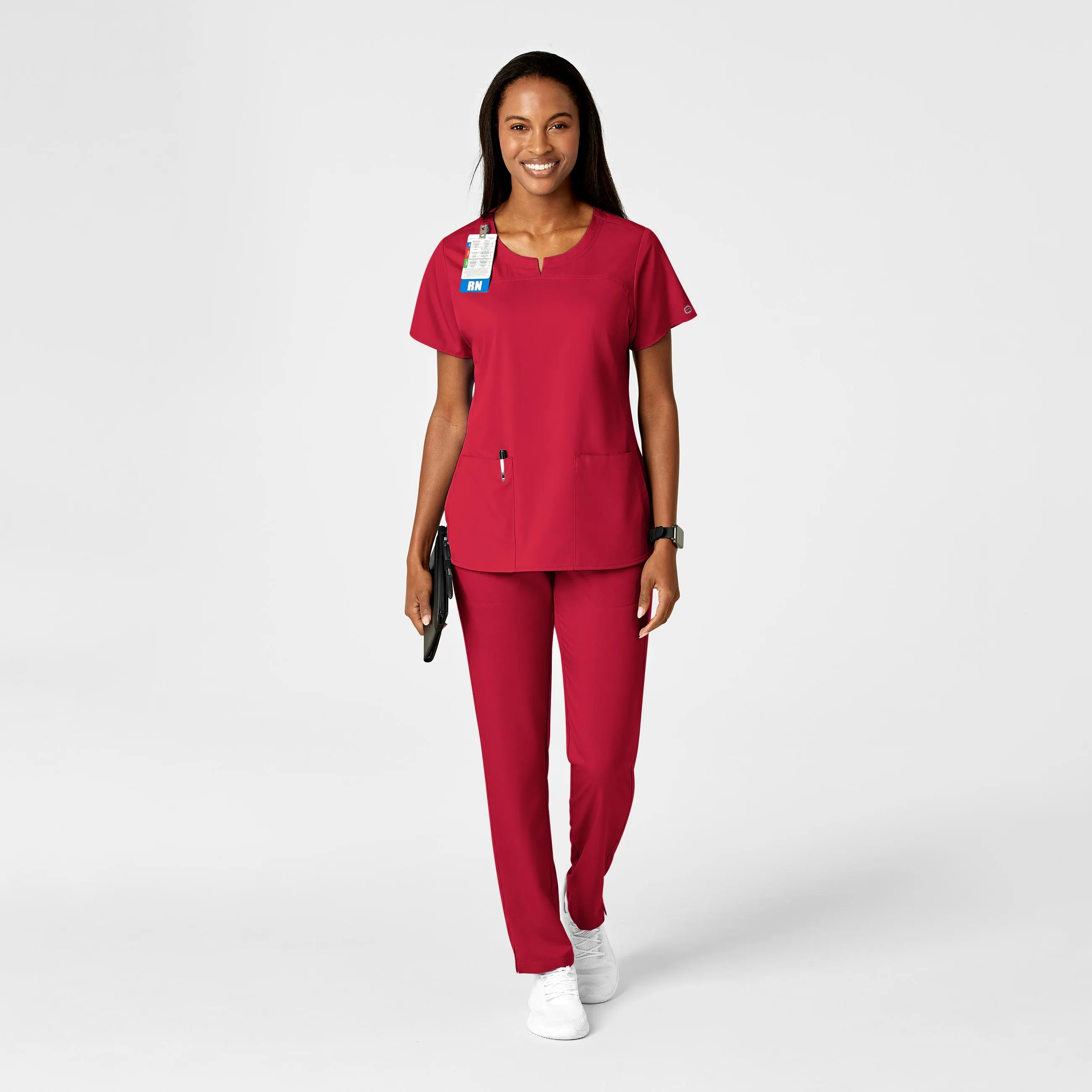 PRO Women's Knit Waist Cargo Scrub Pant - Red