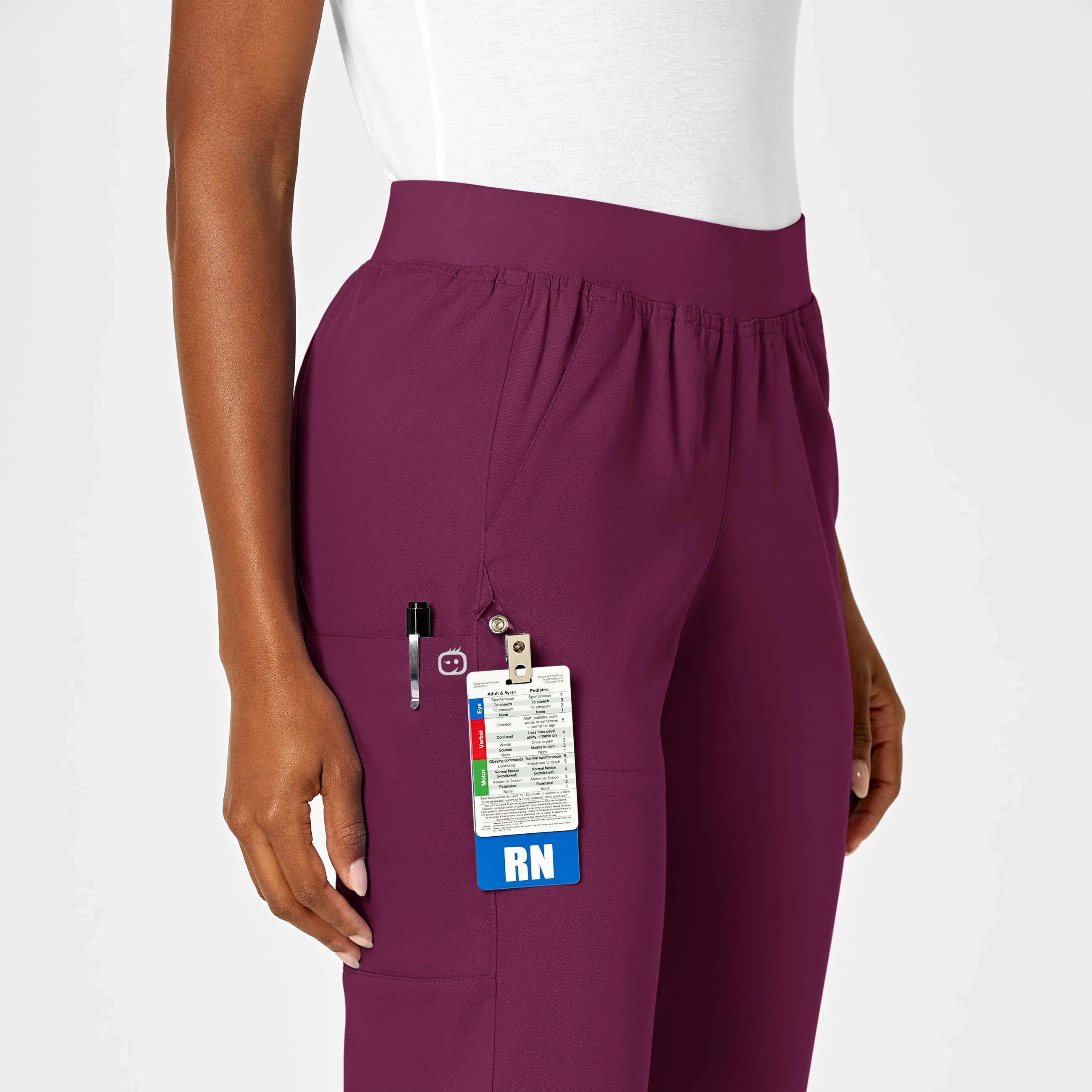 PRO Women's Knit Waist Cargo Scrub Pant - Wine