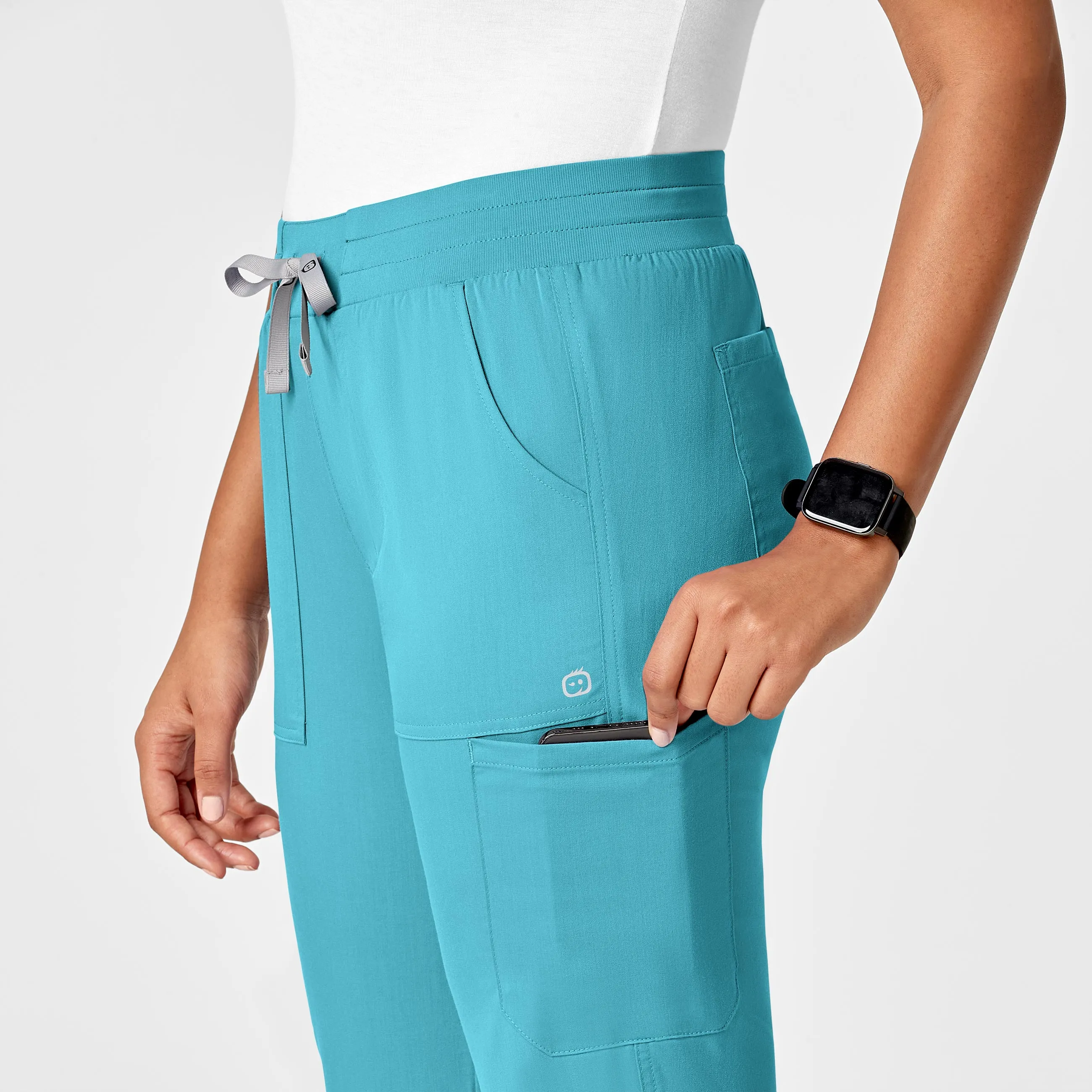 PRO Women's Slim Leg Cargo Scrub Pant - Teal Blue