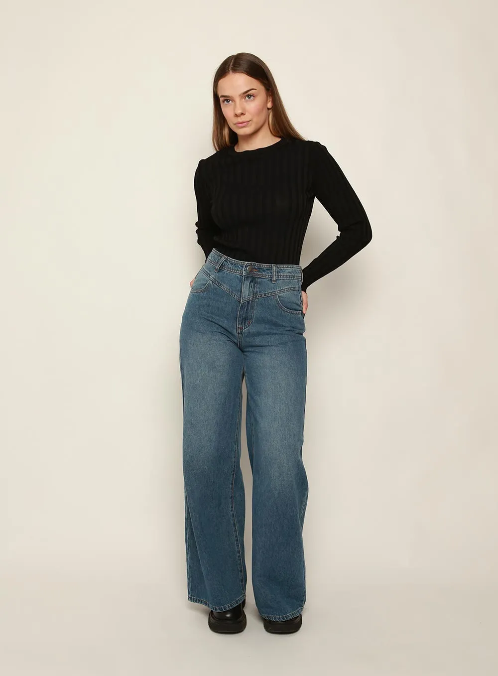 Sienna High Rise Wide Leg Jean-BLUE