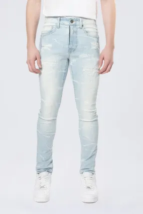 Super Skinny Gun Shot Effect & Lightning Washed Jean - Speckle Blue