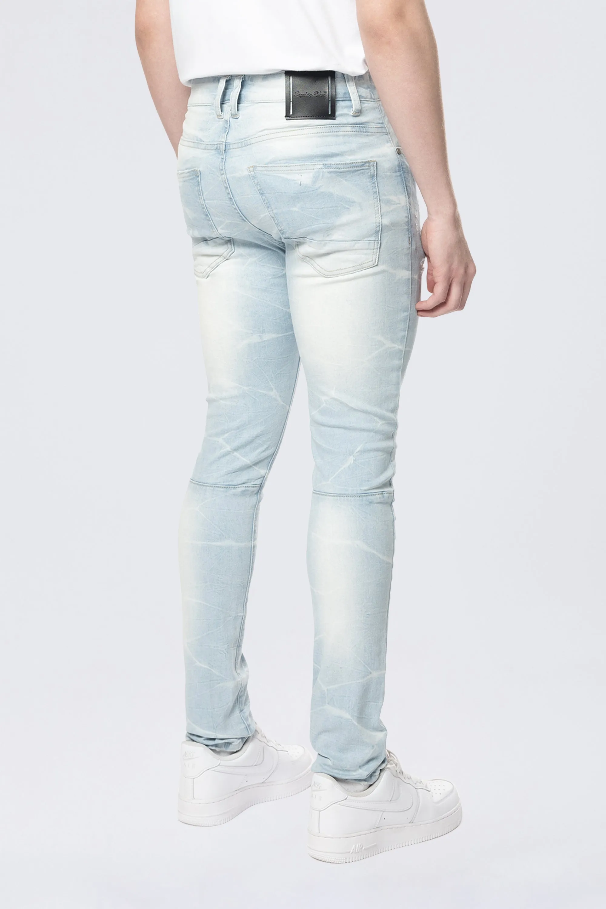 Super Skinny Gun Shot Effect & Lightning Washed Jean - Speckle Blue