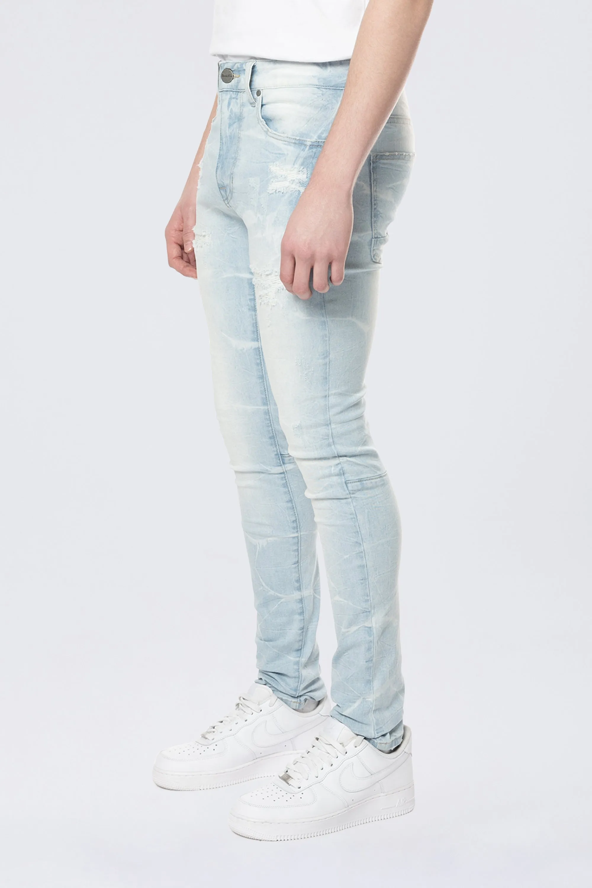 Super Skinny Gun Shot Effect & Lightning Washed Jean - Speckle Blue